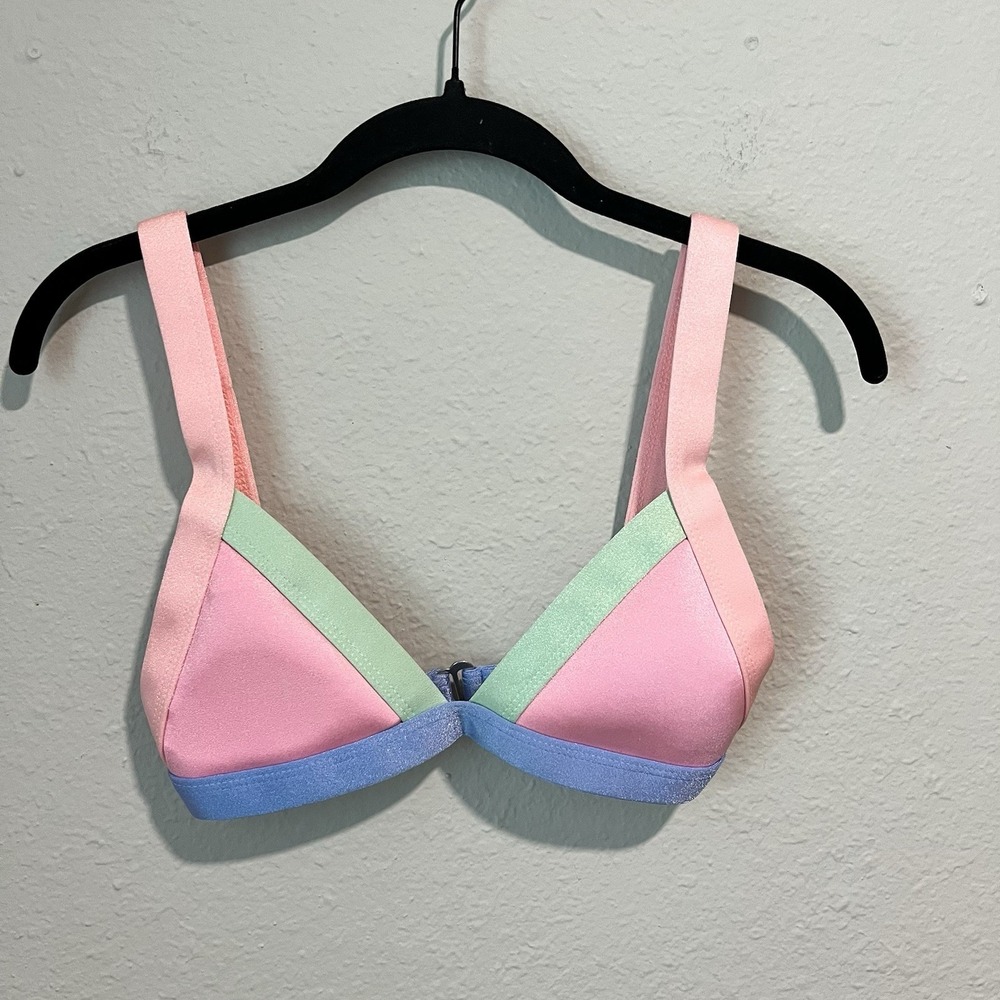 OneOne Swimwear Kameron Multicolor Colorblock Triangle Bikini Top Small Pastels